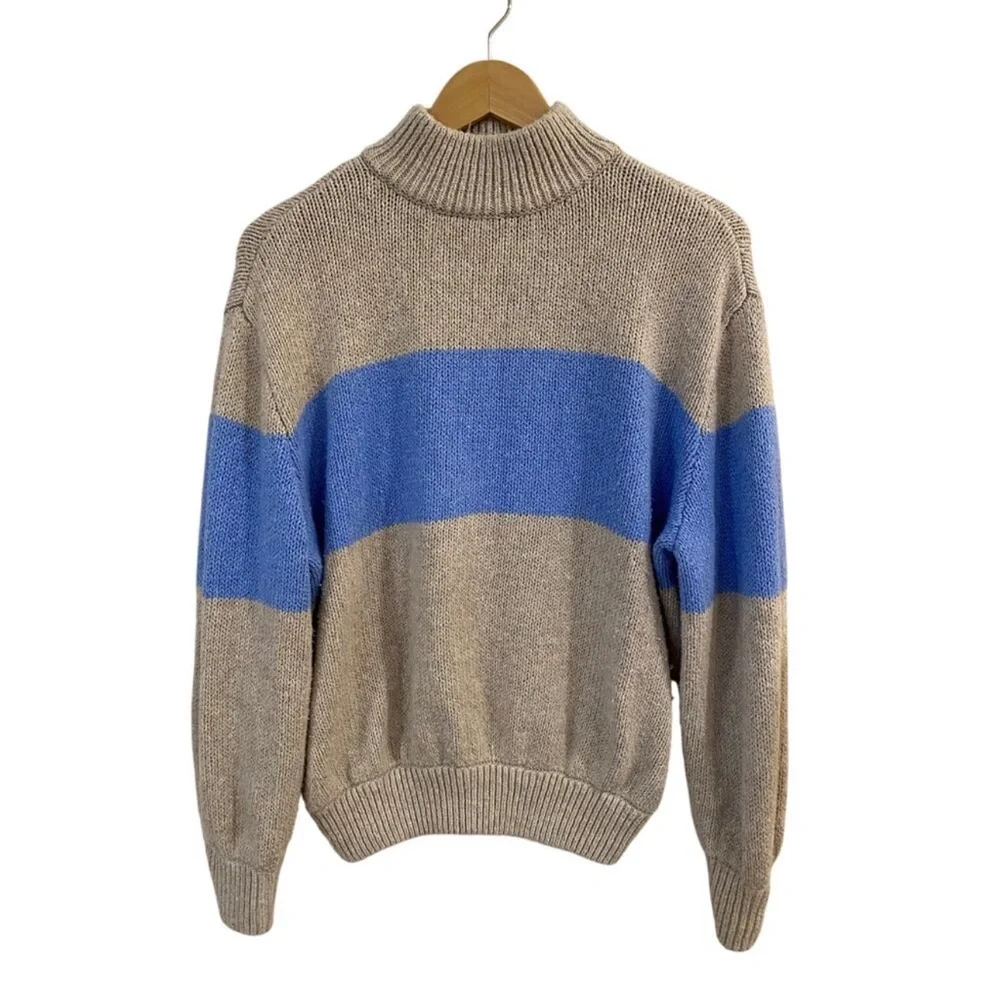 Aerie Blue and Tan Cowl Neck Sweater - Picture 2 of 4